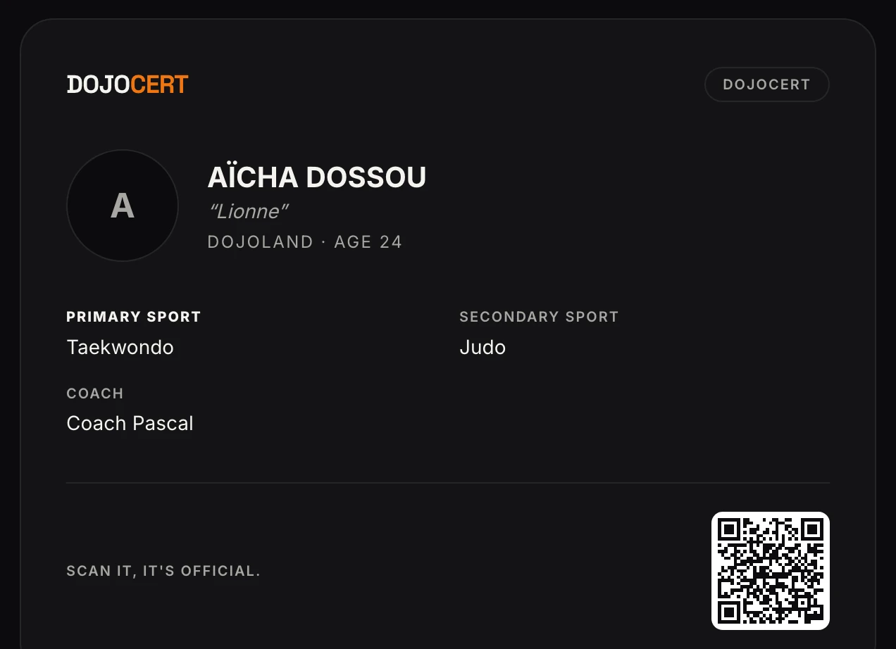 Screenshot of the DojoCert form