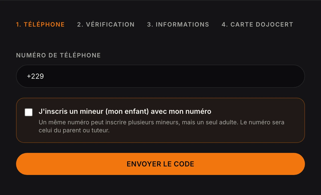 Capture d'écran du formulaire DojoCert
